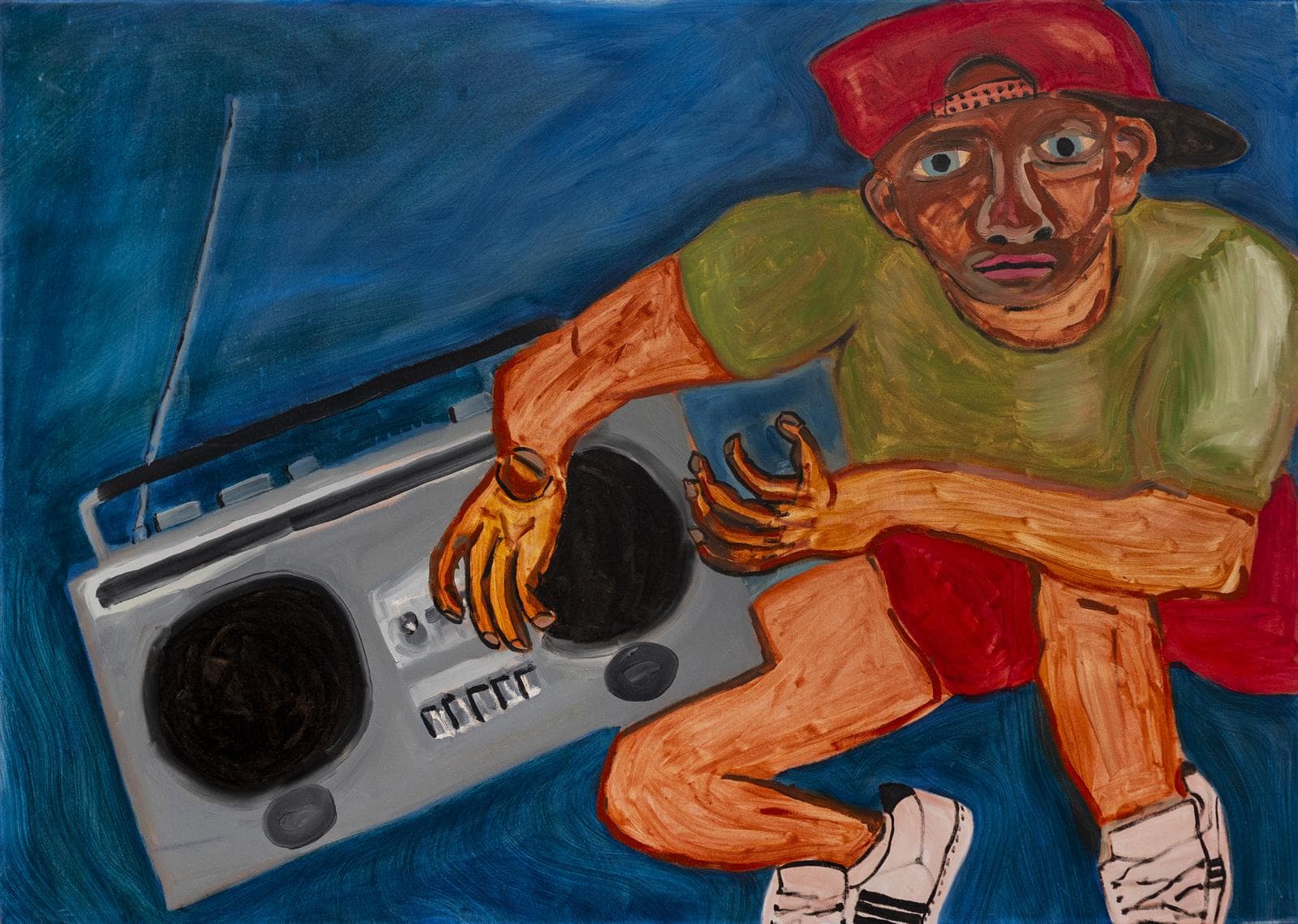 Painting by Macanache of a character next to a boombox