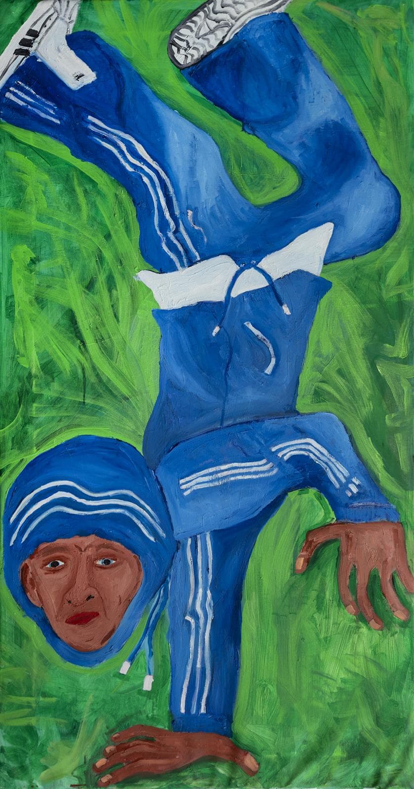 Painting by Macanache of a breakdancer in blue tracksuit